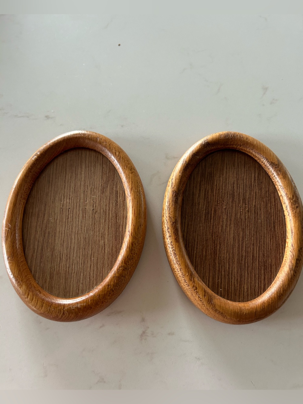 Pair Vintage Oval Oak Wooden Frames 4 x 6 inches